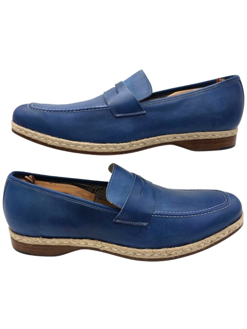 NEW Mezlan Mens 11.5M Spain Blue Dress Shoes Leather Penny Loafers Espadrilles - Picture 9 of 12